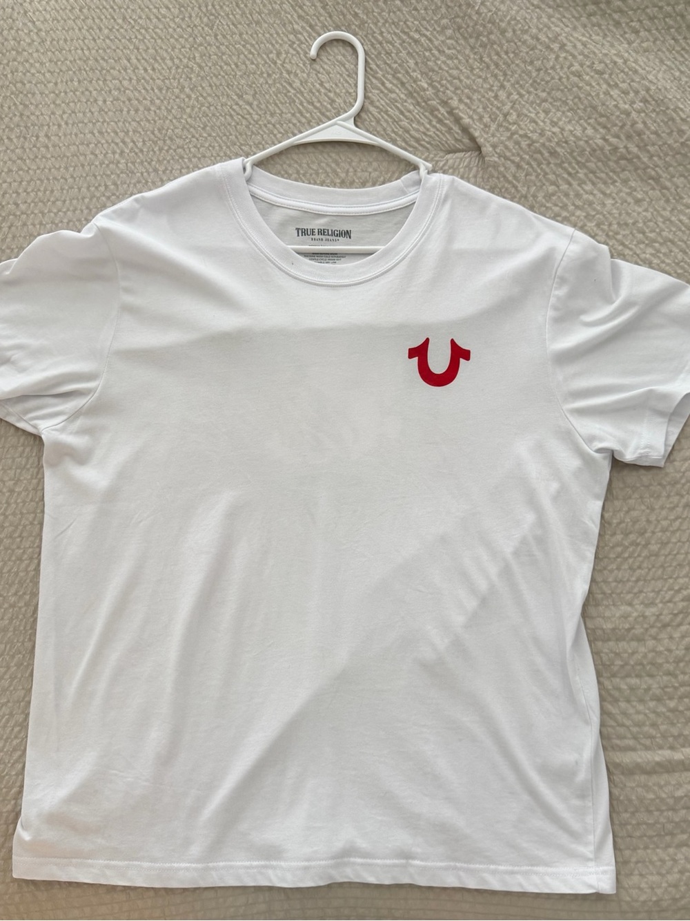 True Religion White Short Sleeve Tee with Red Horseshoe Logo